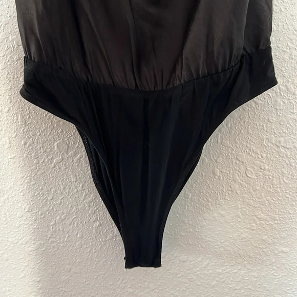 WAYF Black Spaghetti Strap Satin Cowl Neck Bodysuit - Picture 8 of 8